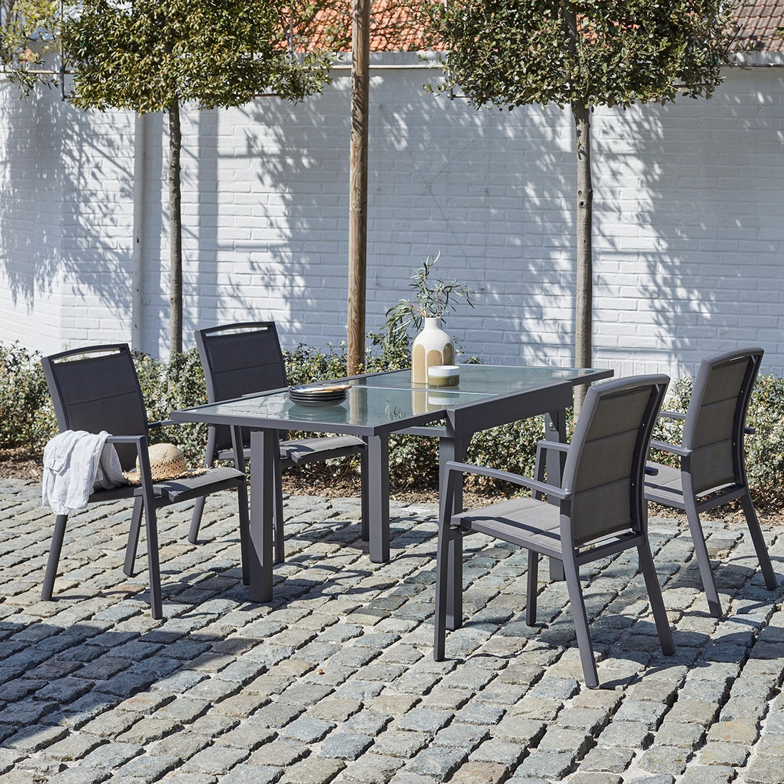 MODULO - Salon de jardin en aluminium gris extensible 4/8 pers.