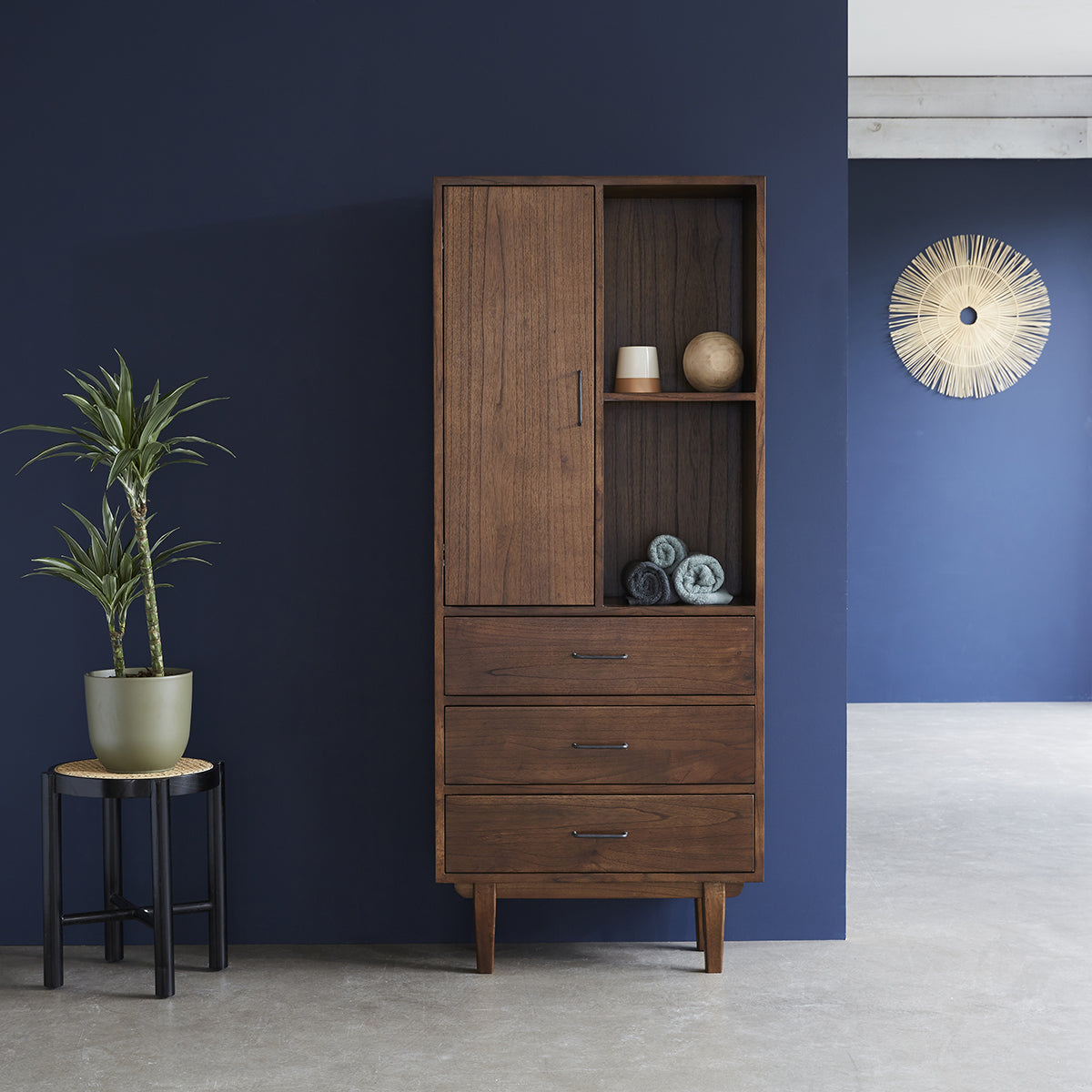 ARON - Nachttisch aus massivem Mahagoniholz und Geflecht 40 cm