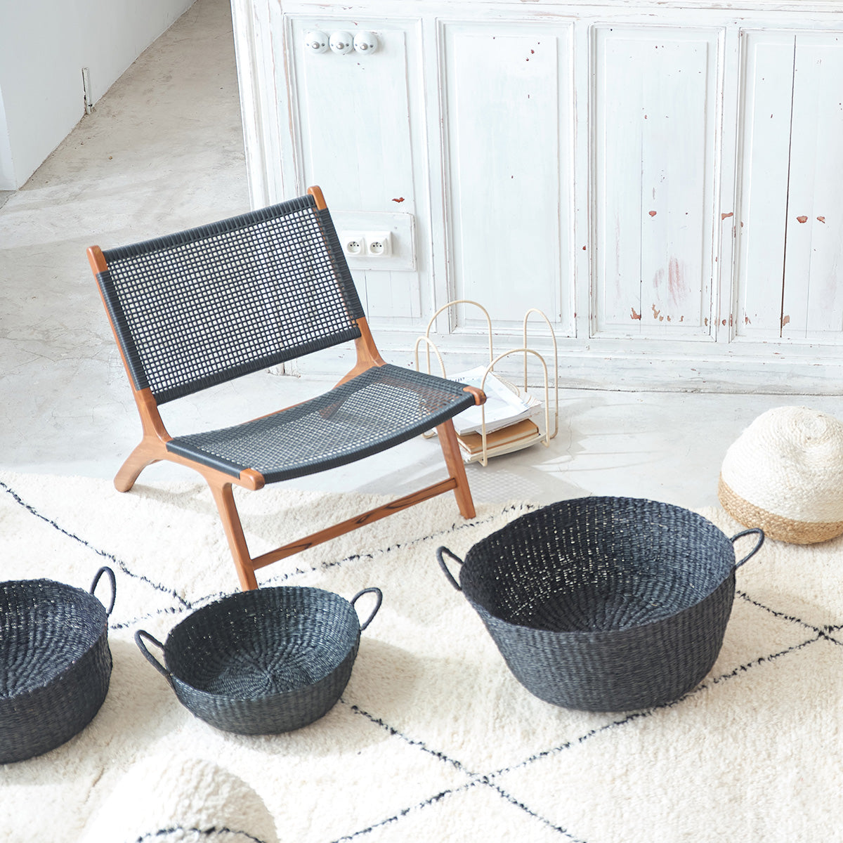 LINA - Poltrona in teak massello e tessuto intrecciato