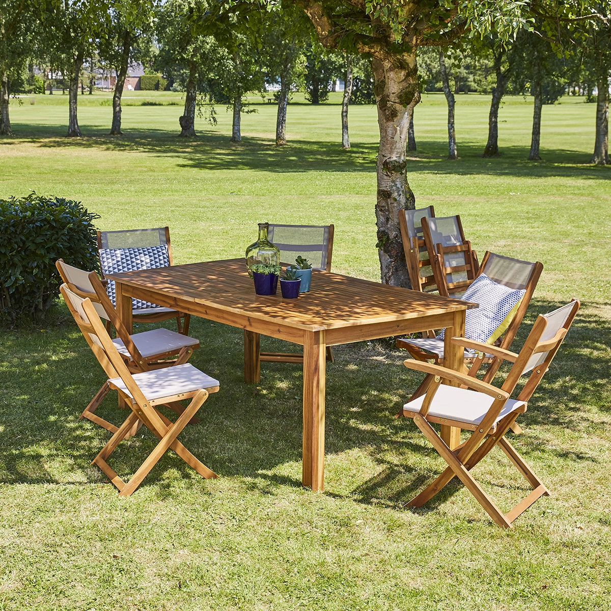 HANOÏ - Gartensessel Akazienholz und grauem Textilene (2er Set)