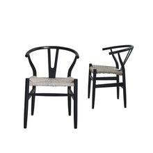 Lot de 2 chaises en mindi massif noires et corde naturelle