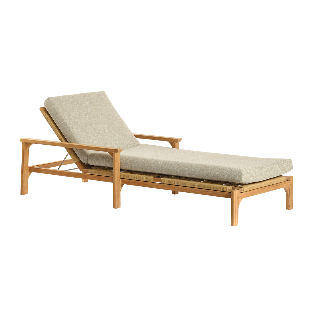 PIANA - Lettino prendisole reclinabile in teak massiccio con cuscini grigi melange