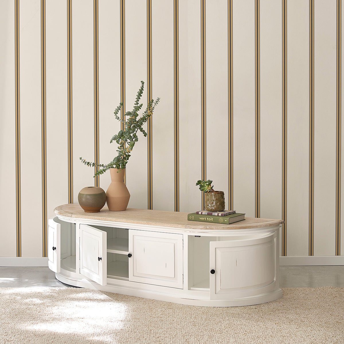 LONDRES - TV-Möbel aus Mahagoni und weißem Teakholz, 160 cm