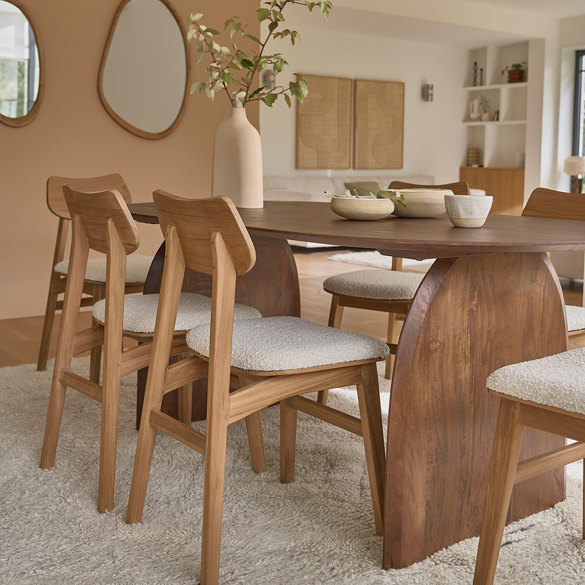 ADELE - Sedia in teak massello con seduta bouclé