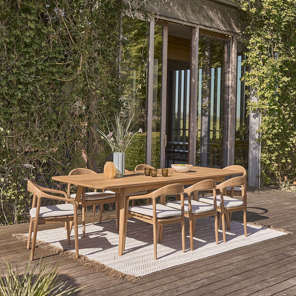 AMBRE - Set di mobili da giardino in teak massello con tavolo allungabile 6/8 pers.