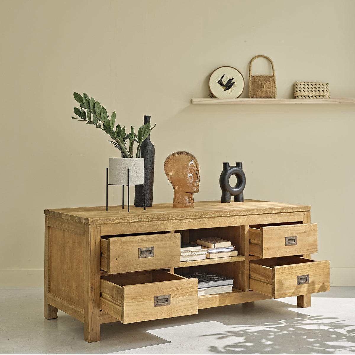 BOSTON - Meuble TV en teck massif 120 cm