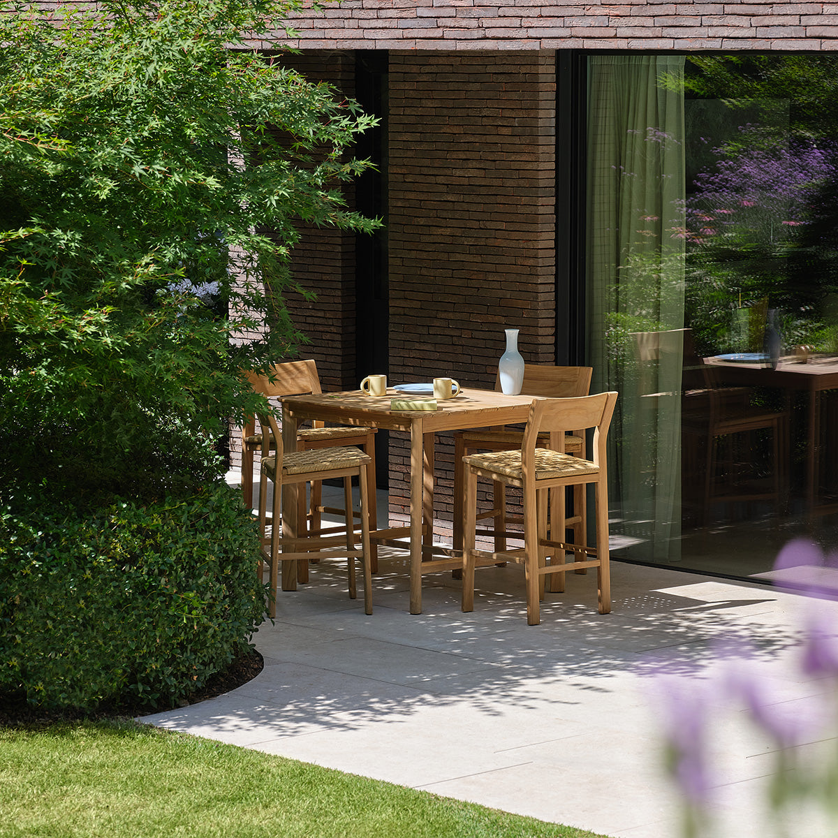 PIANA - Chaise de bar jardin en teck massif premium
