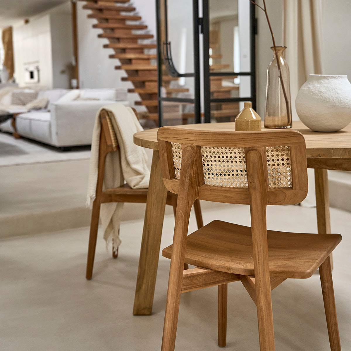 SIXTINE - Set di 2 sedie in teak massello e midollino