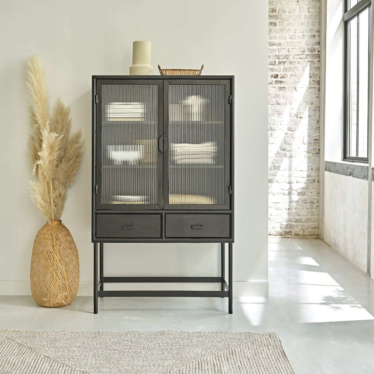 OCTAV - Vaisselier en métal et verre ondulé 90 cm