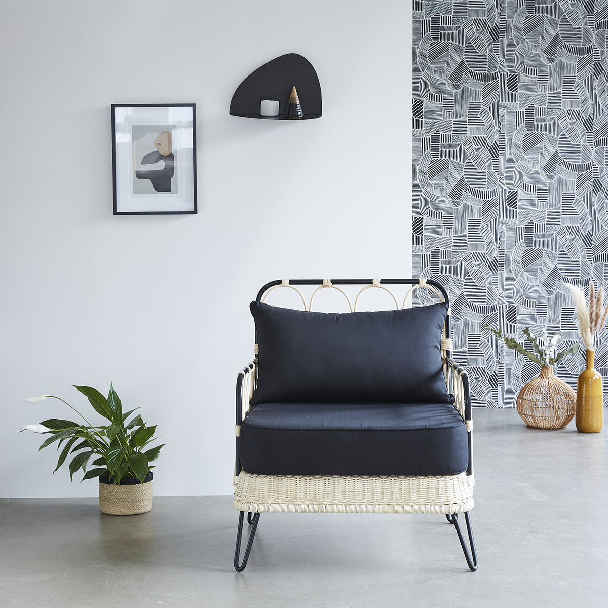 ALBANE - Fauteuil en rotin et métal