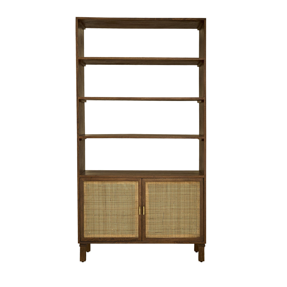 RAPHAEL - Bücherregal aus Mangoholz und Rohrgeflecht, in Walnuss-Finish, H 170 cm