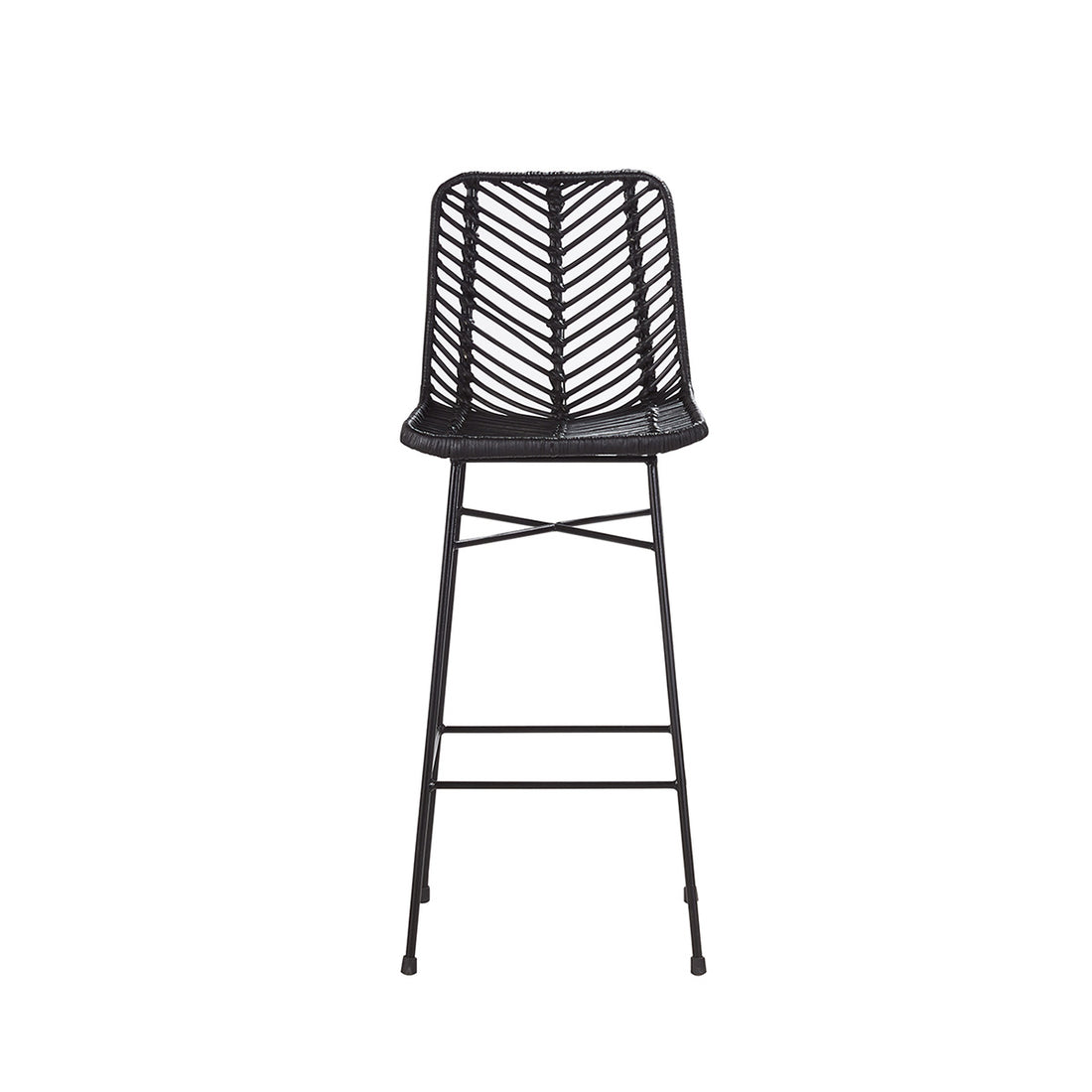 BOHEMA - Sgabello da bar nero in metallo e rattan