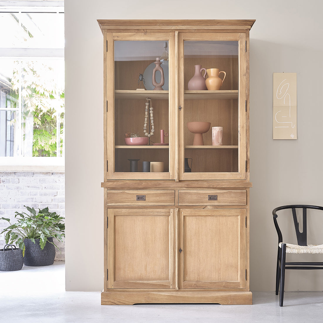 BOSTON - Vaisselier en teck massif 120 cm