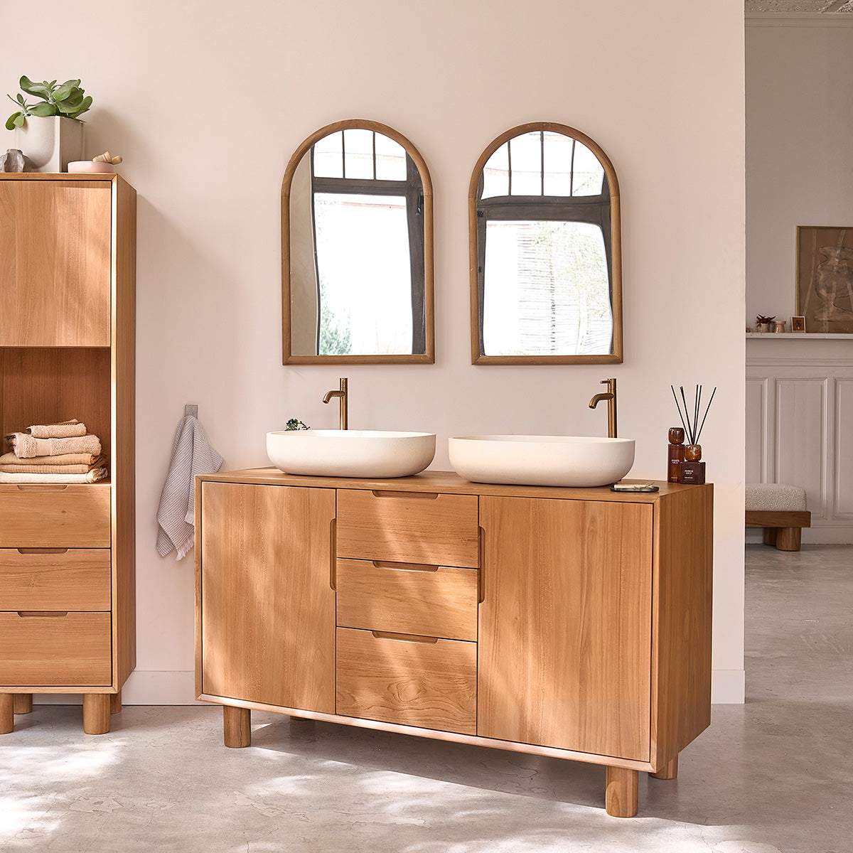 GUSTAVE - Meuble de salle de bain en teck massif 140 cm