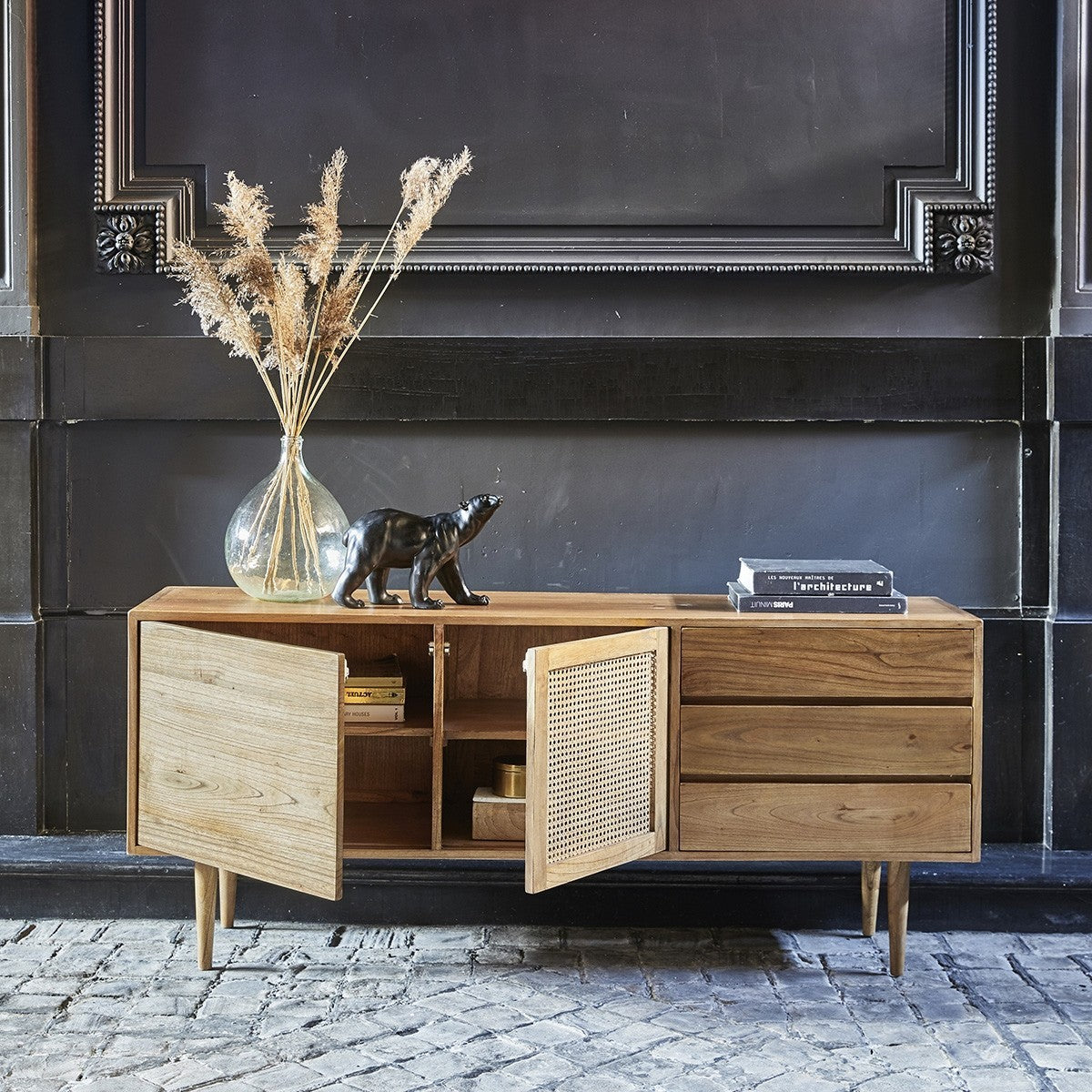 HANA - Commode en mindi massif et cannage 175 cm