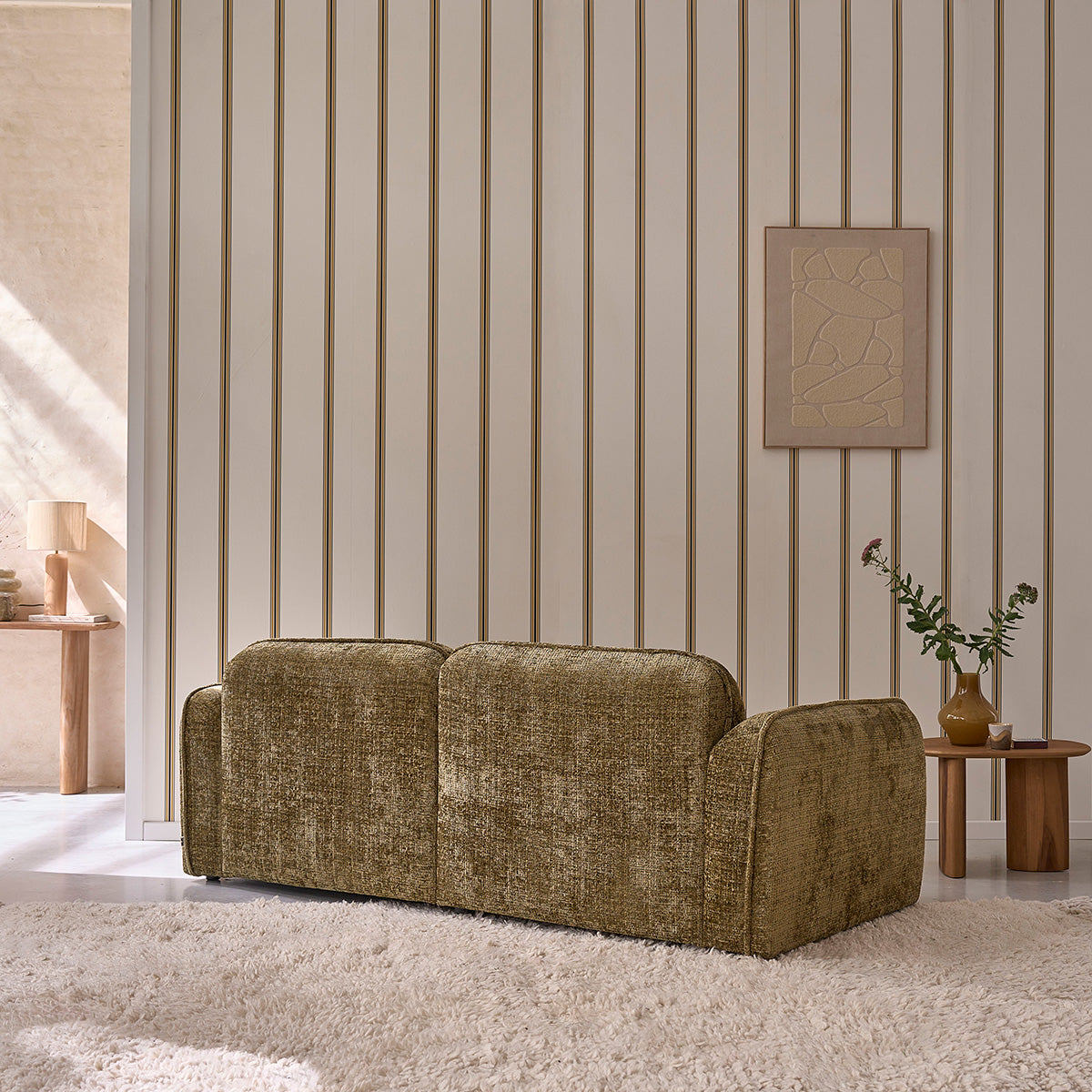 HECTOR - Canapé droit 3 places en velours tressé vert