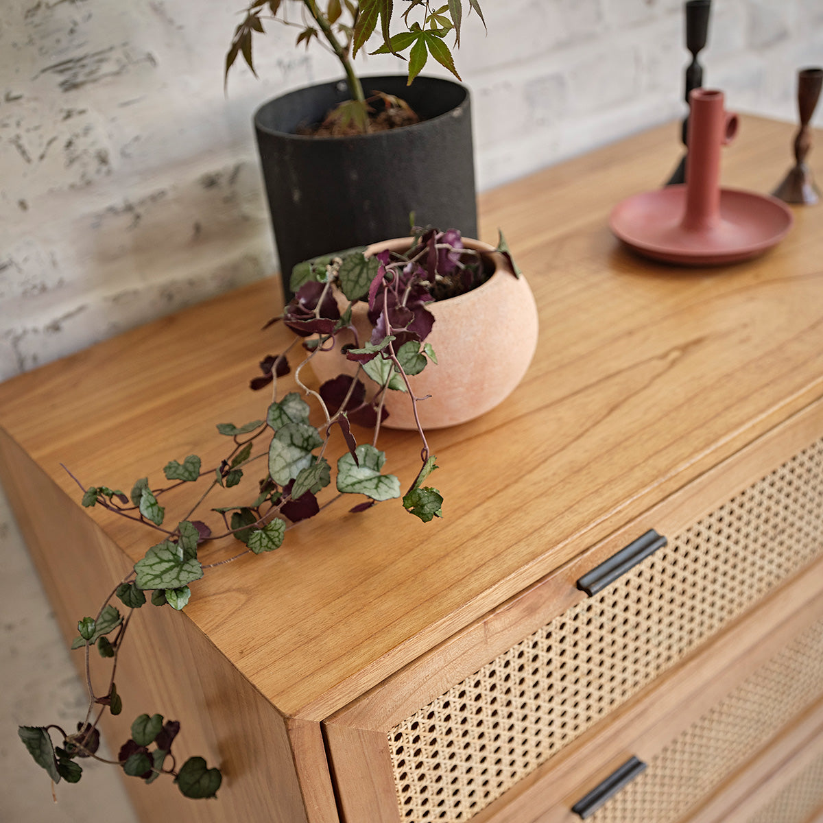 ALBA - Commode en mindi massif et cannage 100 cm