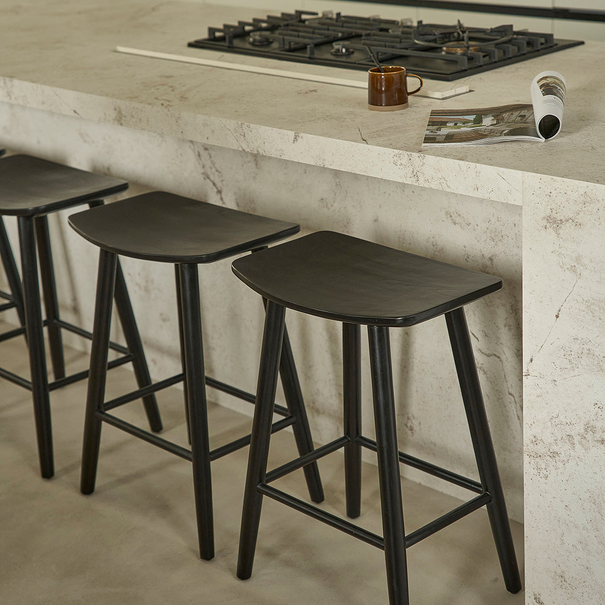 AMBRE - Set di 2 sgabelli in teak massello nero 75 cm