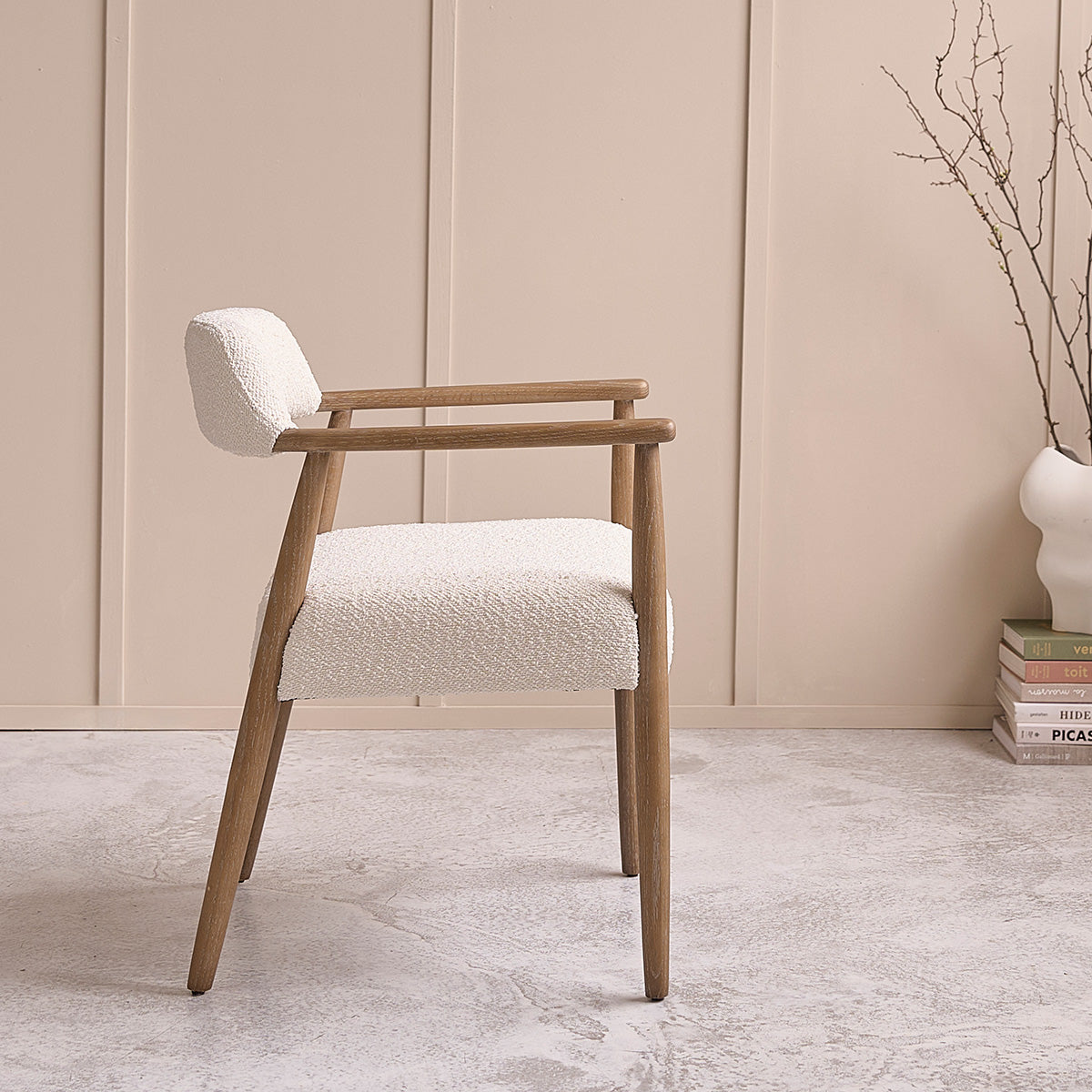 LUISA - Chaise en chêne massif et tissu bouclette