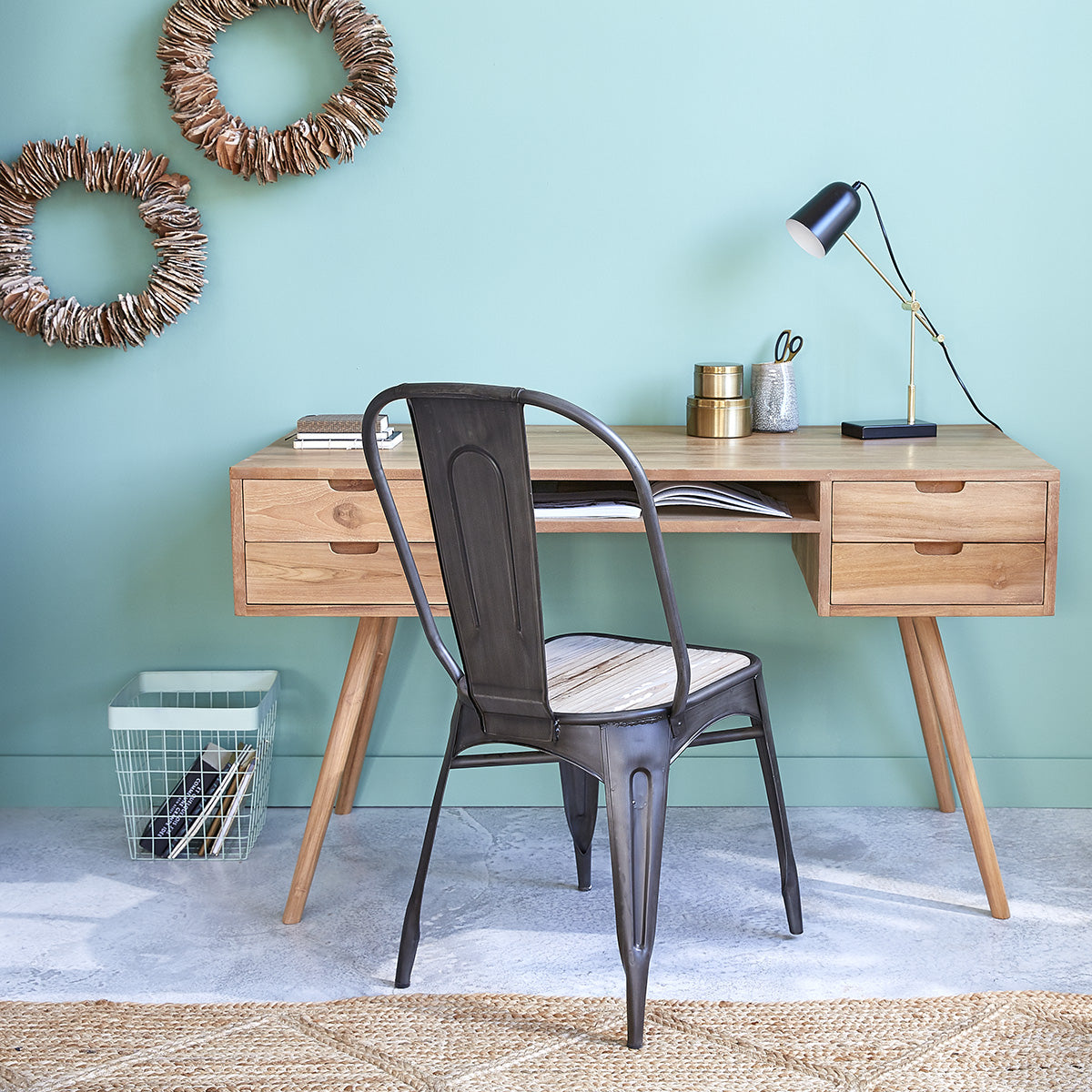 INDUS - Lot de 2 chaises en bois recyclé massif et métal