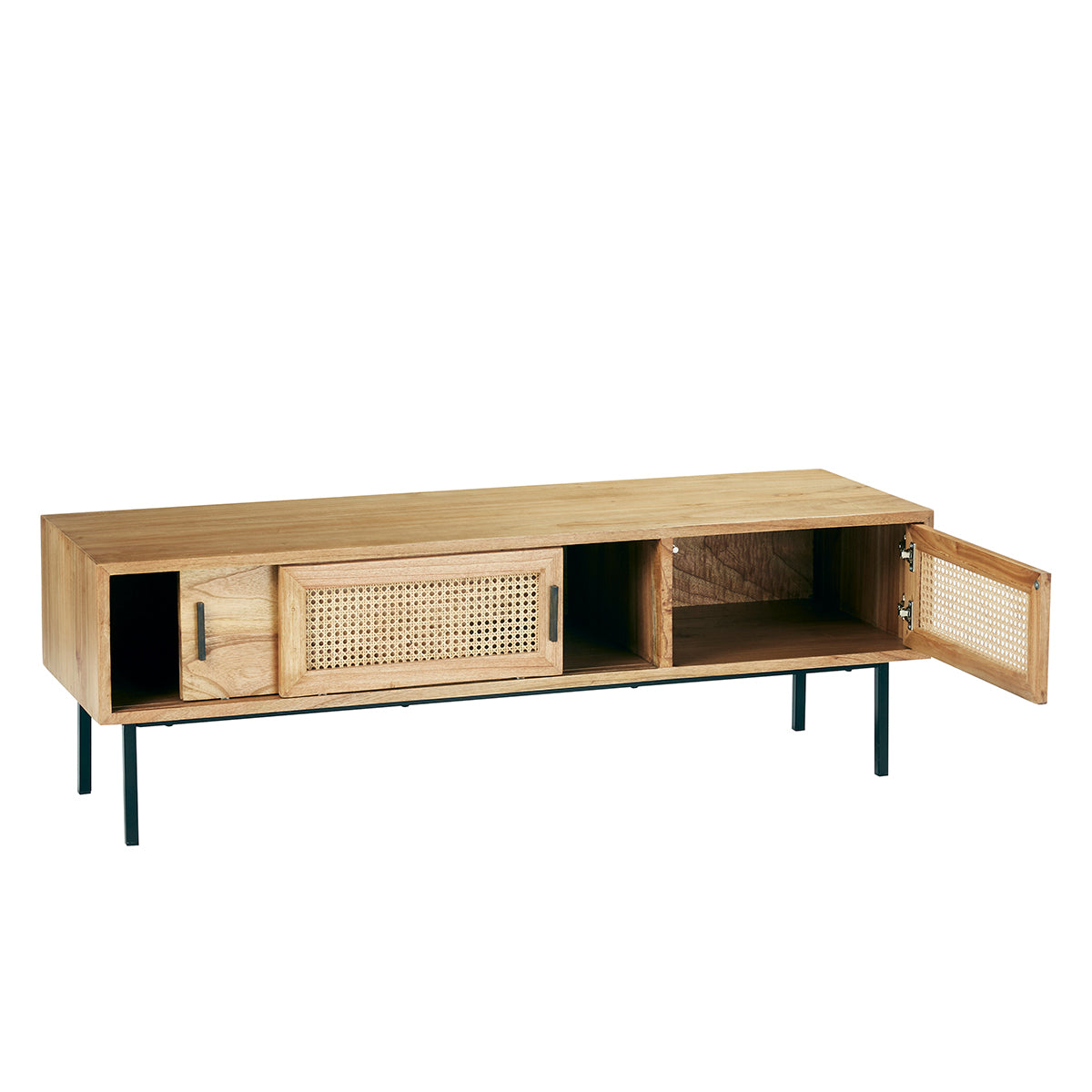 AUBIN - Mobile porta TV in mindi massello e cannage 140 cm