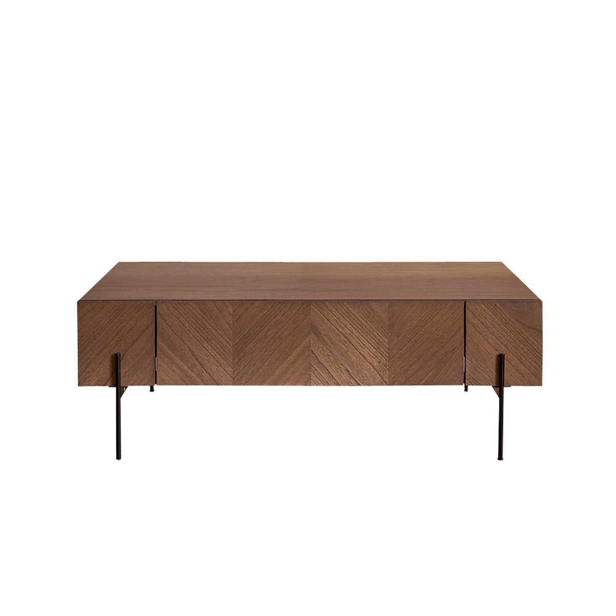 CALIX - Table basse en mindi massif et métal finition noyer 120 cm