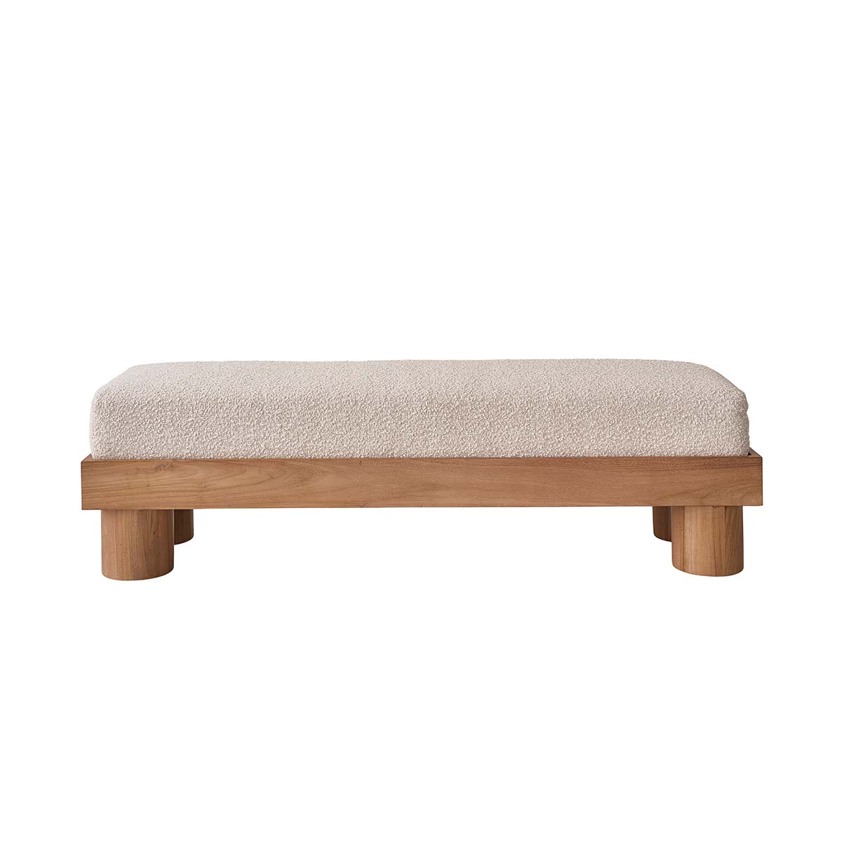 THÉODORE - Banc en teck massif et tissu bouclette 140 cm