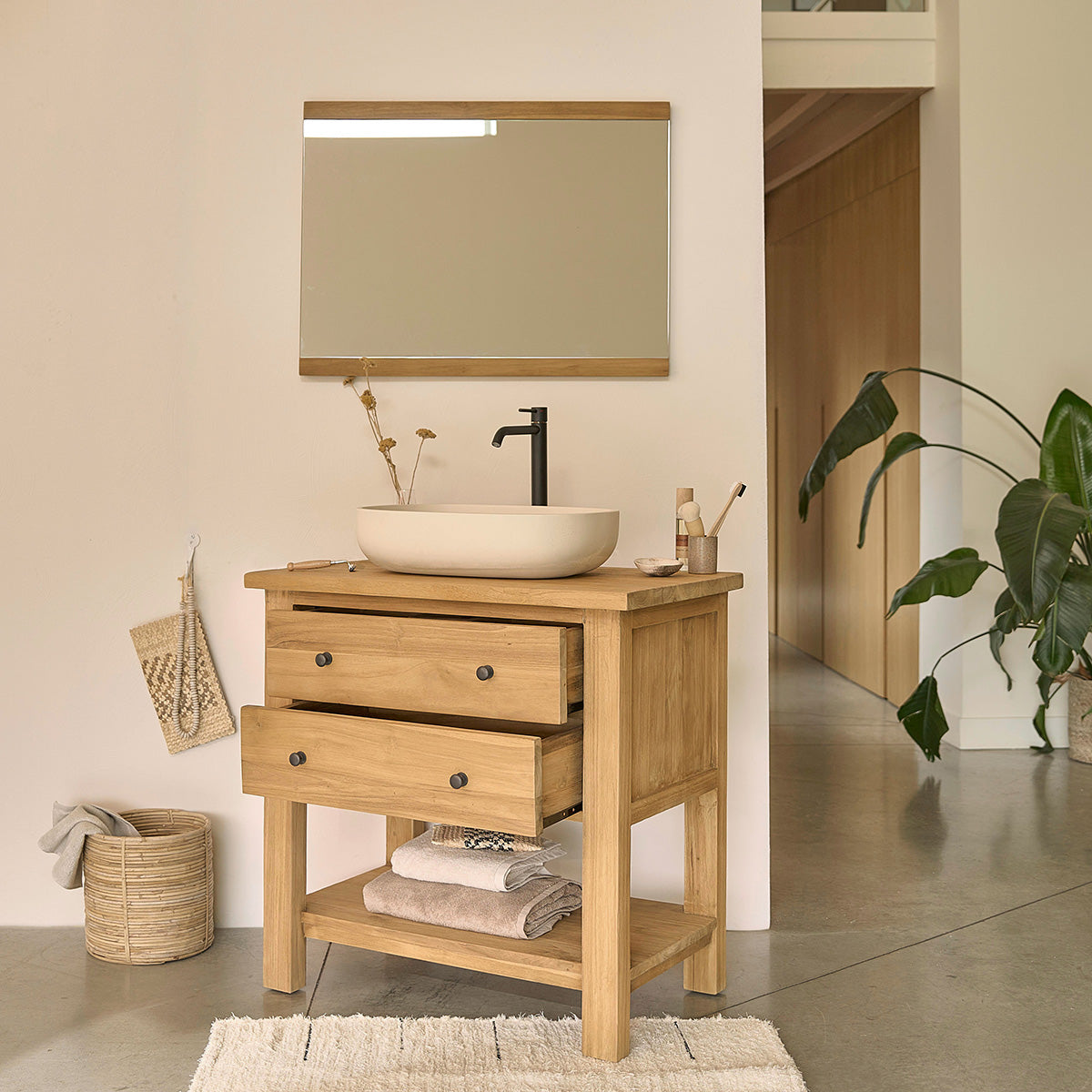 NAHELE - Meuble sous vasque en teck massif recyclé 82 cm