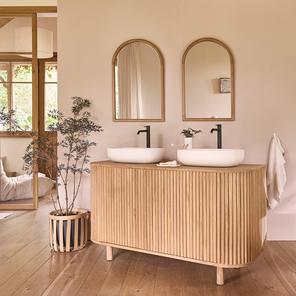 COLINE - Meuble sous vasque en teck massif 140 cm