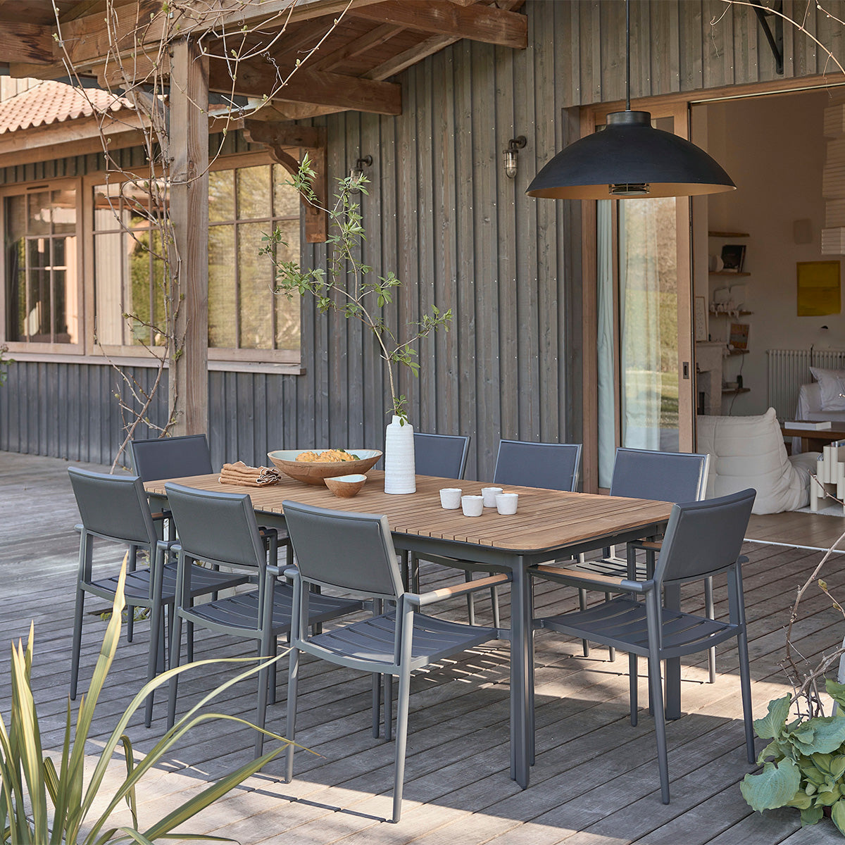 SIENA - Salon de jardin en teck massif et aluminium 6/8 pers.