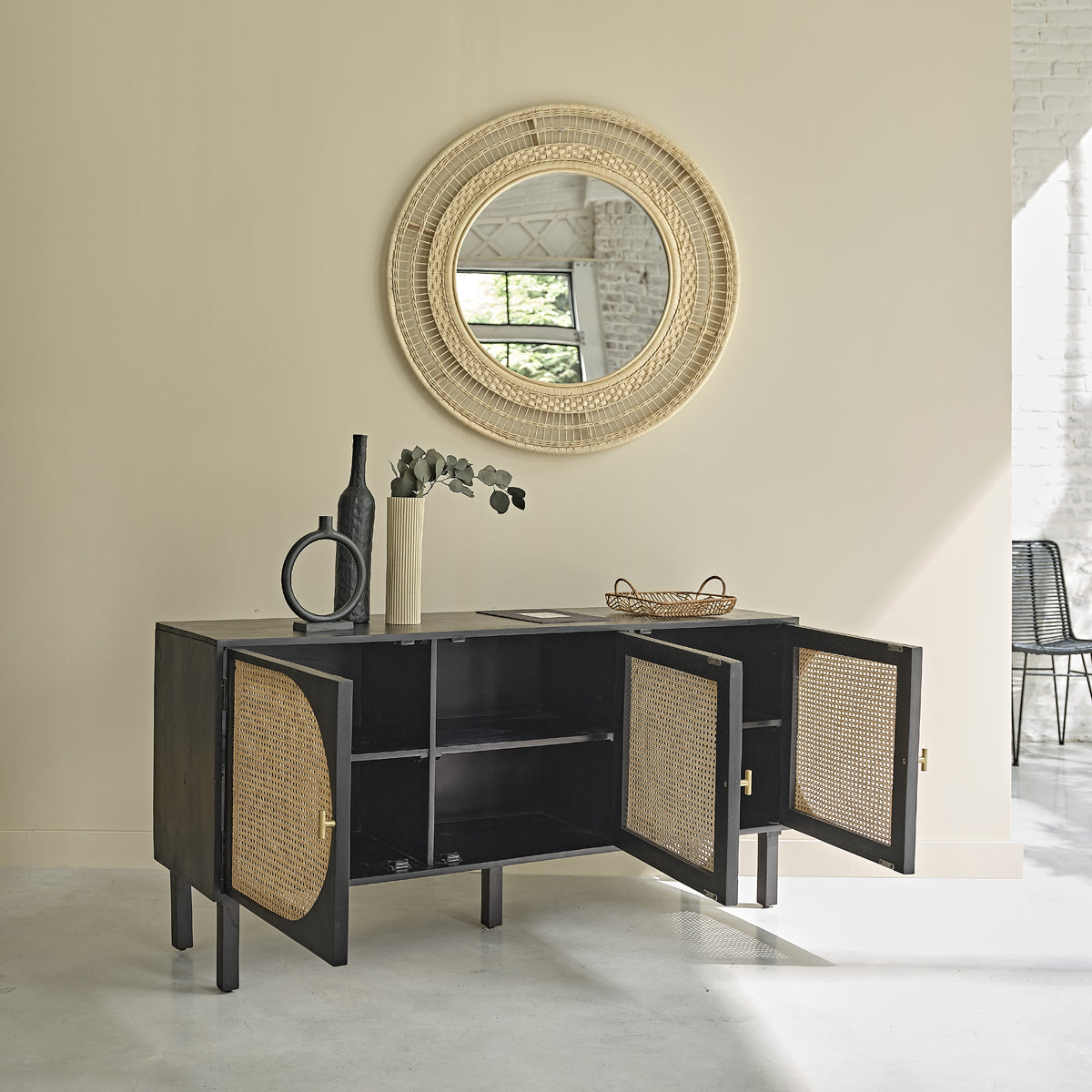 ZULMA - Credenza in mango massello e midollino 160 cm