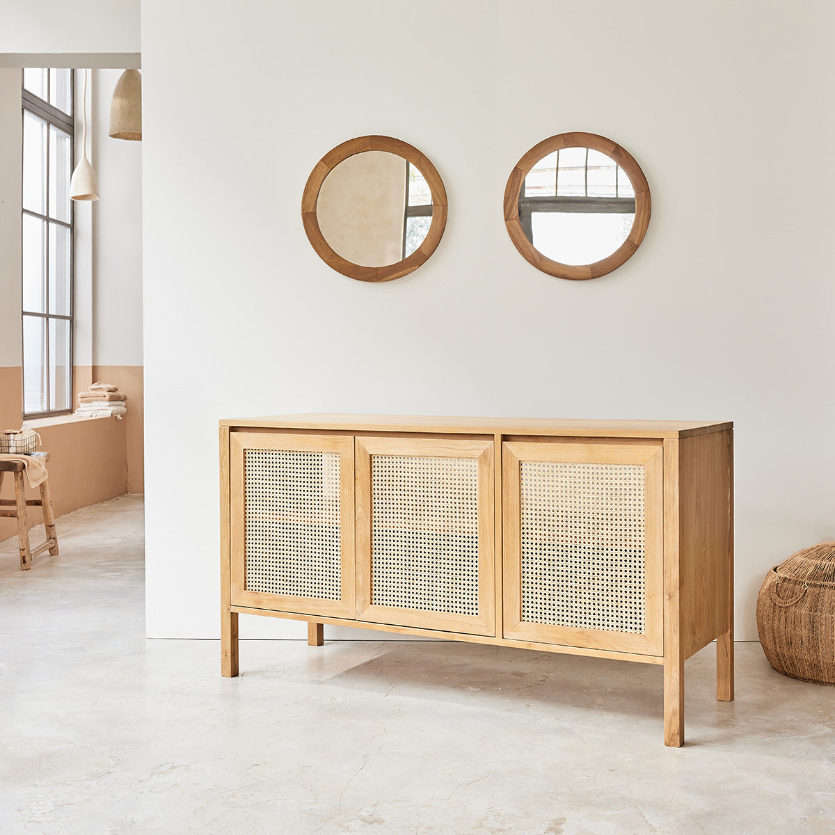 ELIOTT - Mobile per lavabo in teak massello e cannage 145 cm