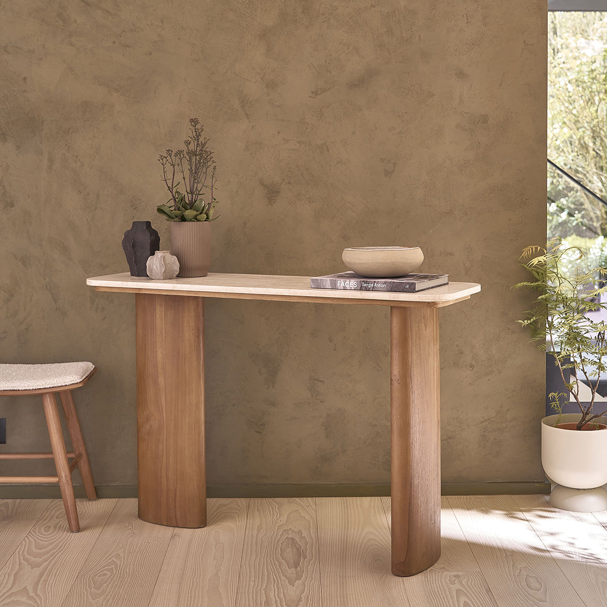 CALMA - Consolle in teak massello e marmo 120 cm