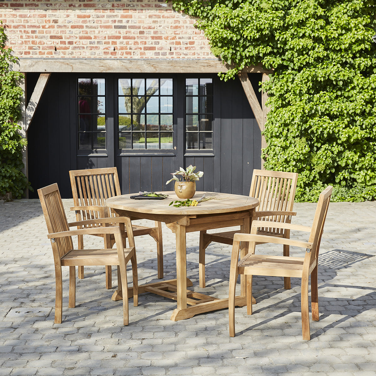 MIDLAND - Salon de jardin extensible en teck 4/6 pers.