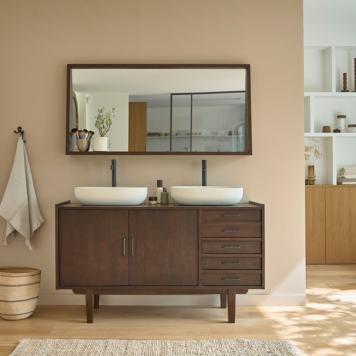 VINTAGE - Mobile da bagno in mindi massello 135 cm cassetti