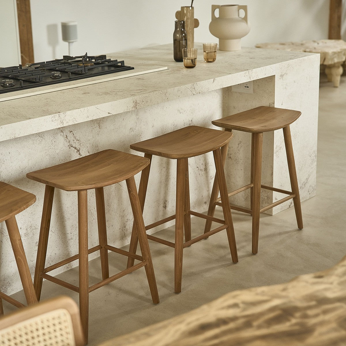 AMBRE - Set di 2 sgabelli in teak massello 75 cm