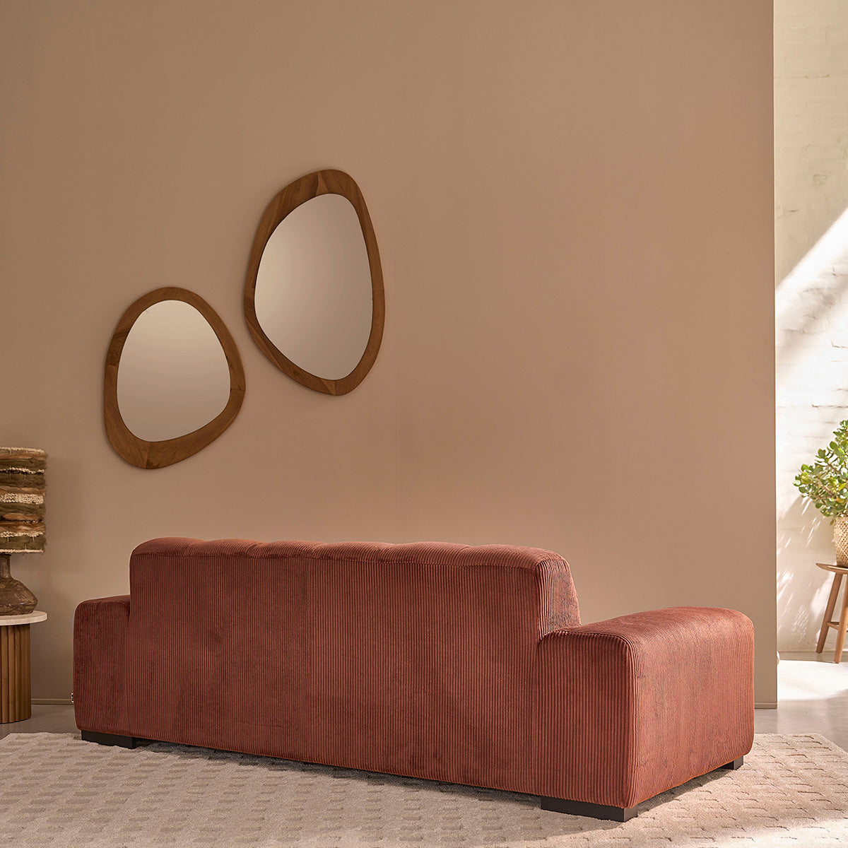 ALPHONSE - Gerades 3-Sitzer-Sofa aus terrakottafarbenem Cord