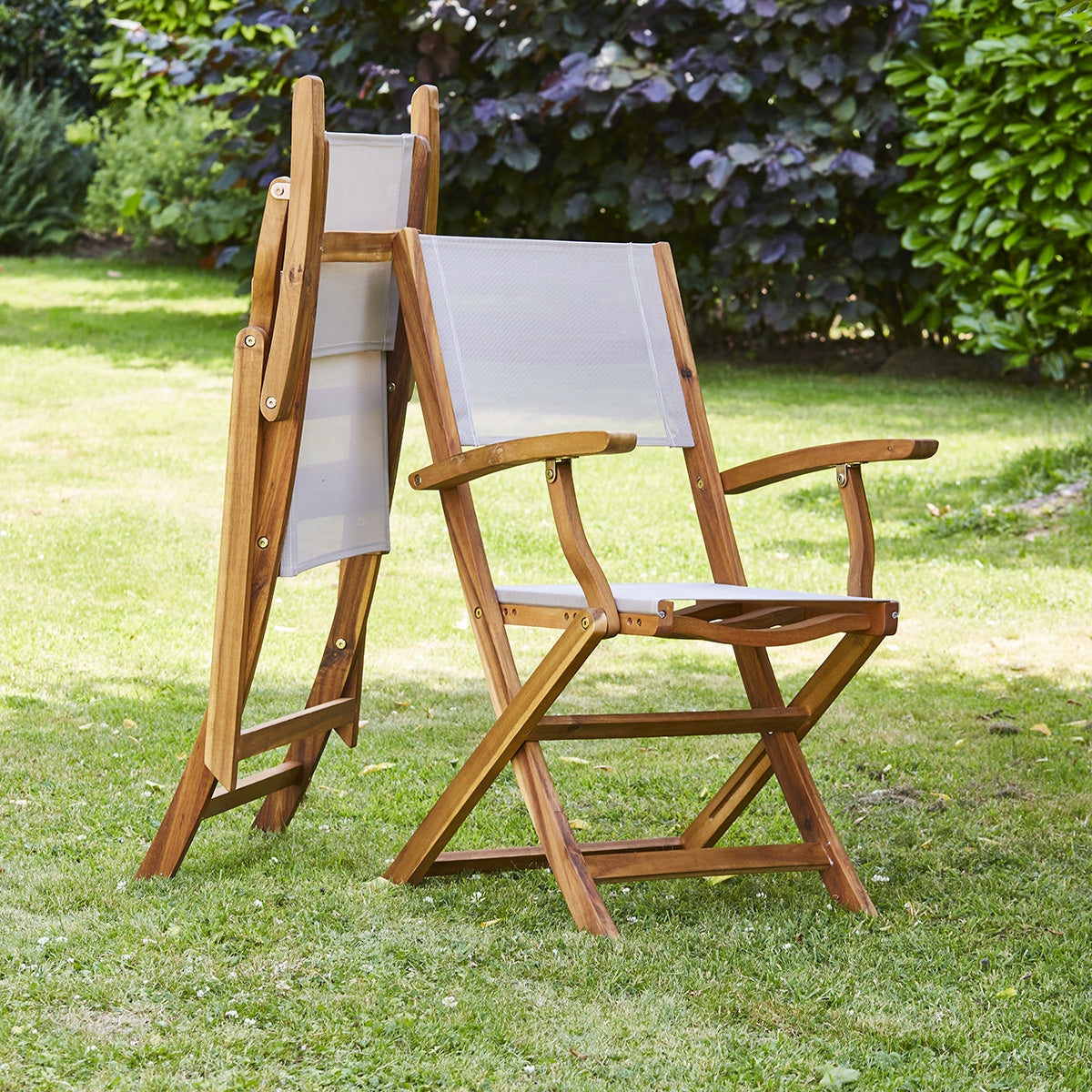 HANOÏ - Gartensessel Akazienholz und grauem Textilene (2er Set)