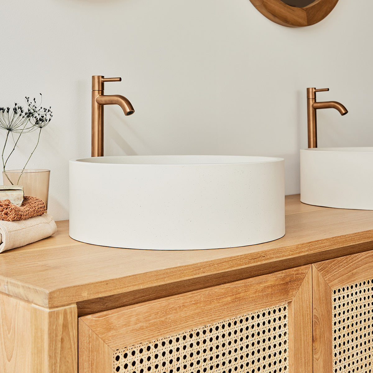 LENA - Lavabo in cemento beige Ø37 cm