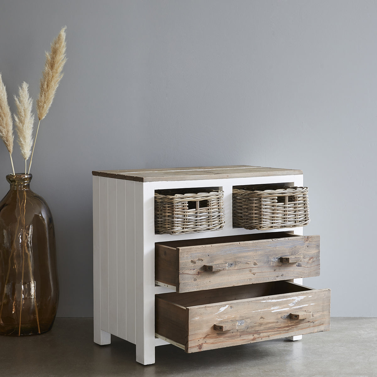 HONFLEUR - Cassettiera in legno massello riciclato da 80 cm