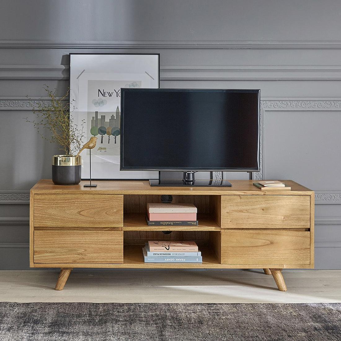 TILO - Mobile porta TV in mindi massello 140 cm