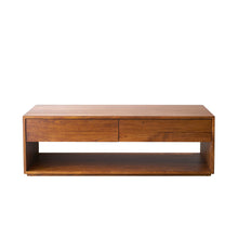 Table basse en mindi massif finition noyer 140 cm