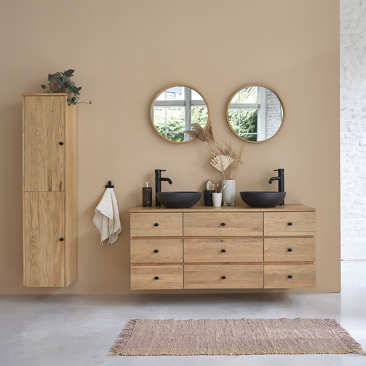 ERNEST - Mobile sottolavabo in rovere massello sospeso 140 cm