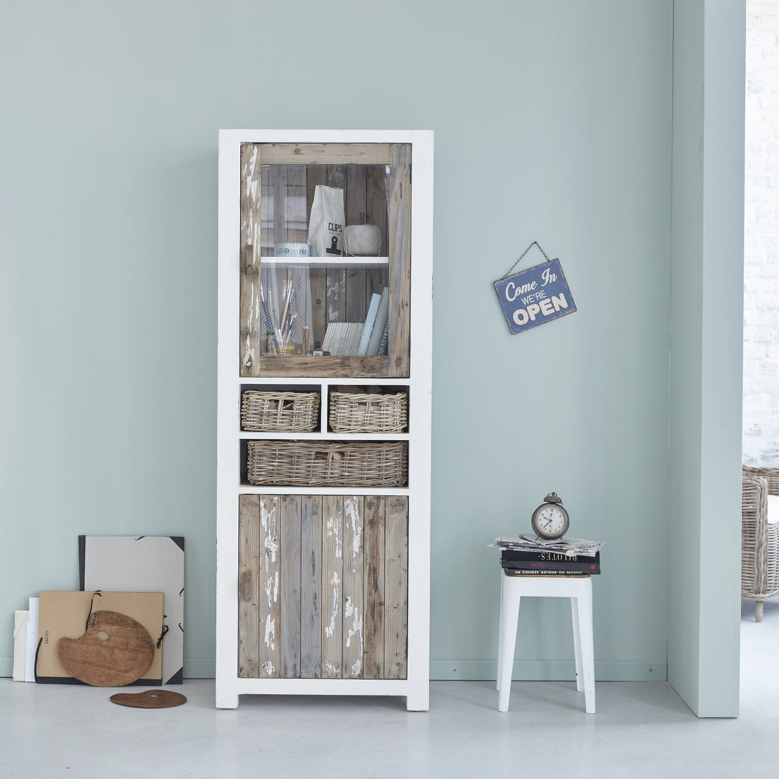 ATLANTIC - Vetrinetta in legno massello riciclato 70 cm