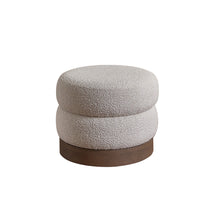 Pouf in mindi massello e tessuto bouclé bianco Ø55 cm