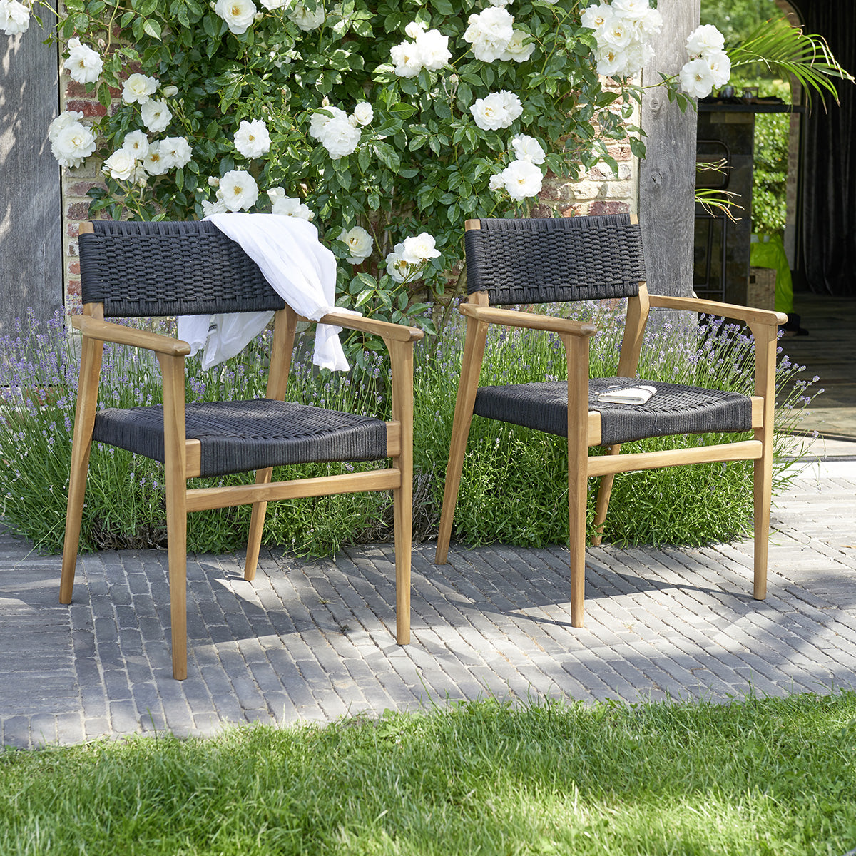 ESTHER - Poltrona da giardino in teak massello e corda nera (set di 2)