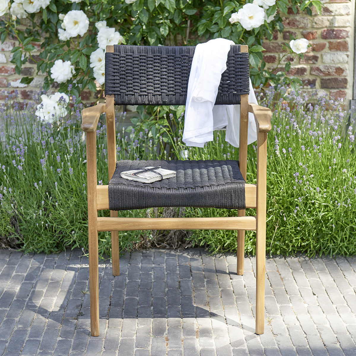 ESTHER - Poltrona da giardino in teak massello e corda nera (set di 2)