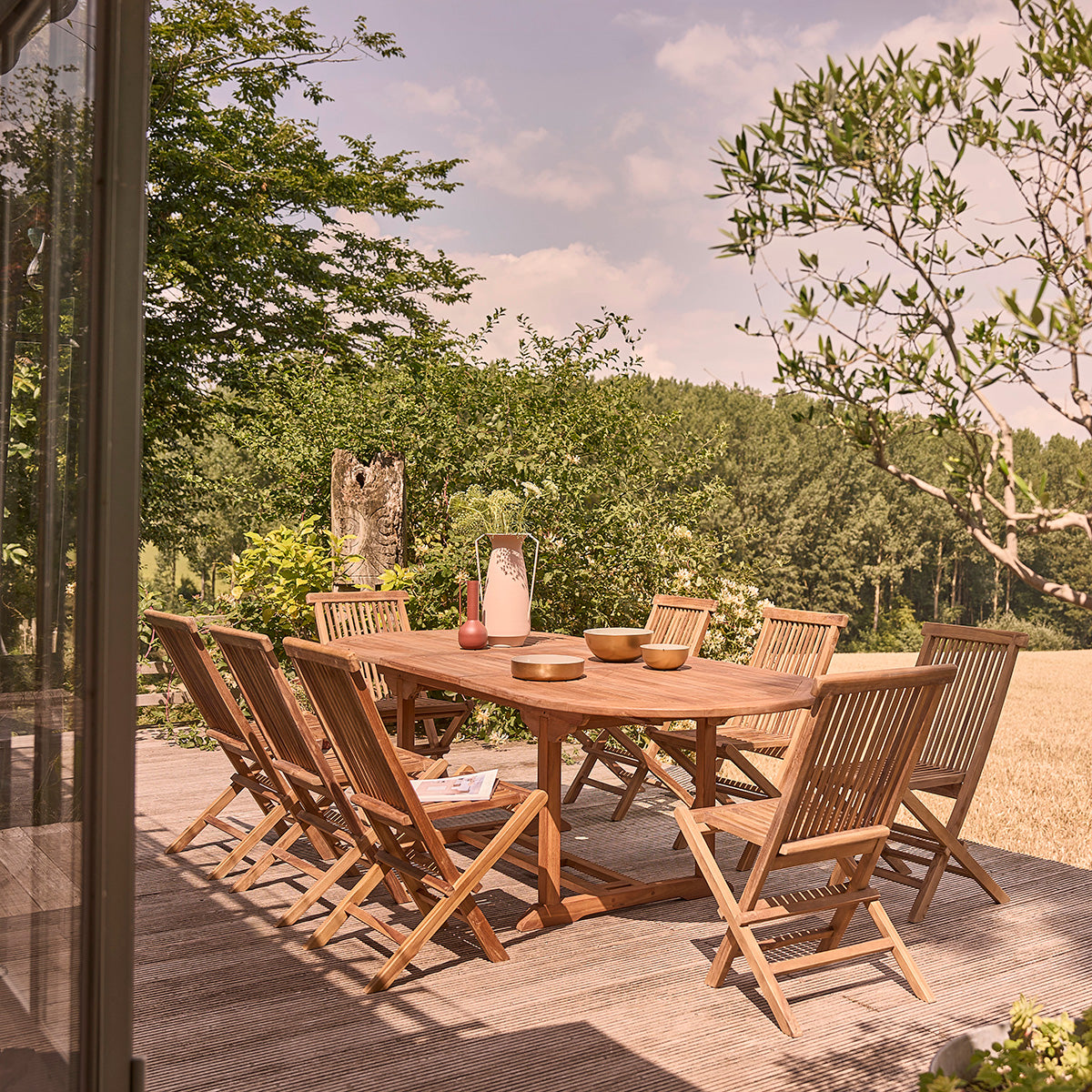 BALI - Salon de jardin en teck huilé massif extensible 8/10 pers.