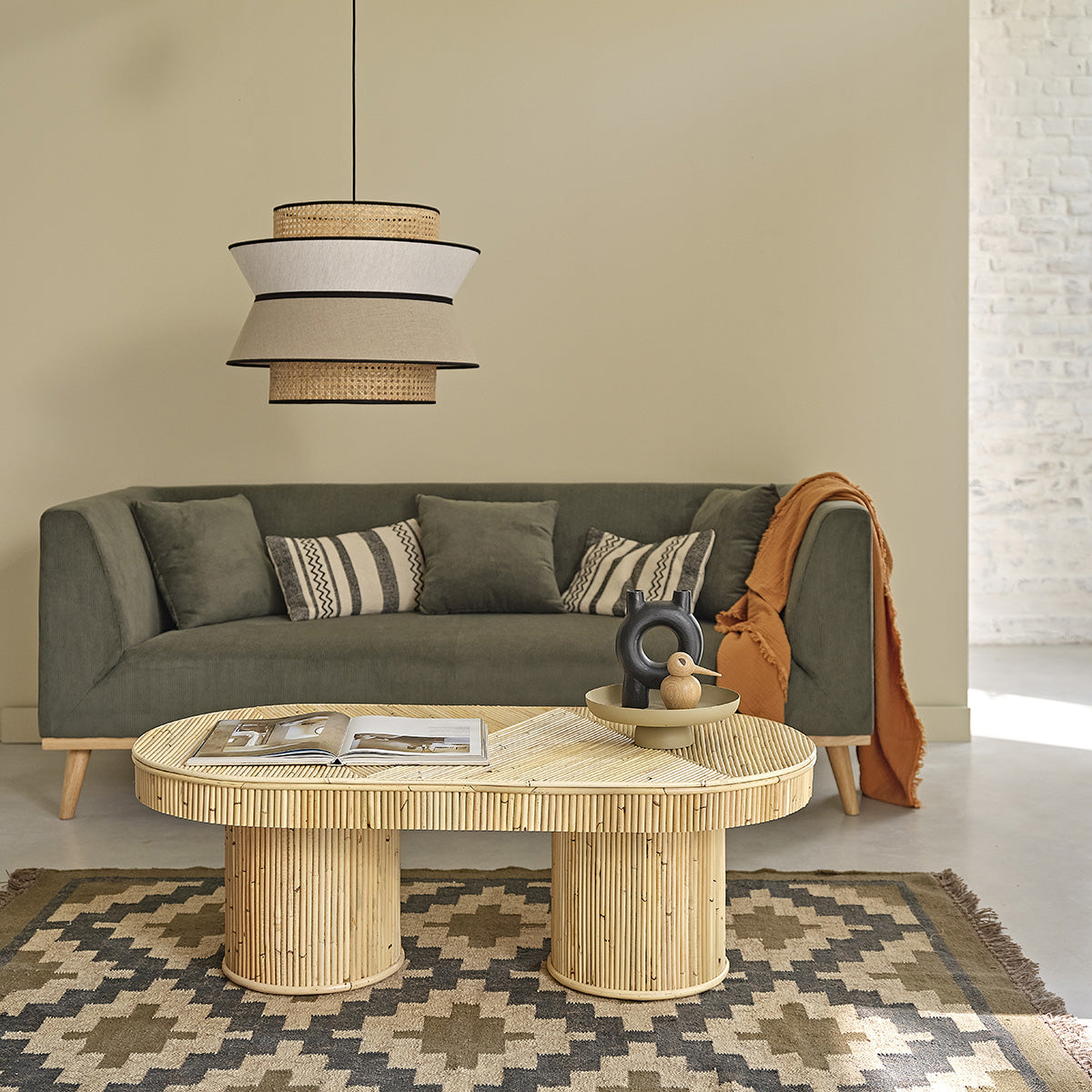 ALMA - Table basse en canne de rotin 120 cm