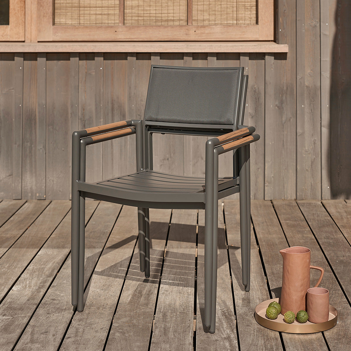 SIENA - Fauteuil de jardin en teck massif et aluminium (lot de 2)